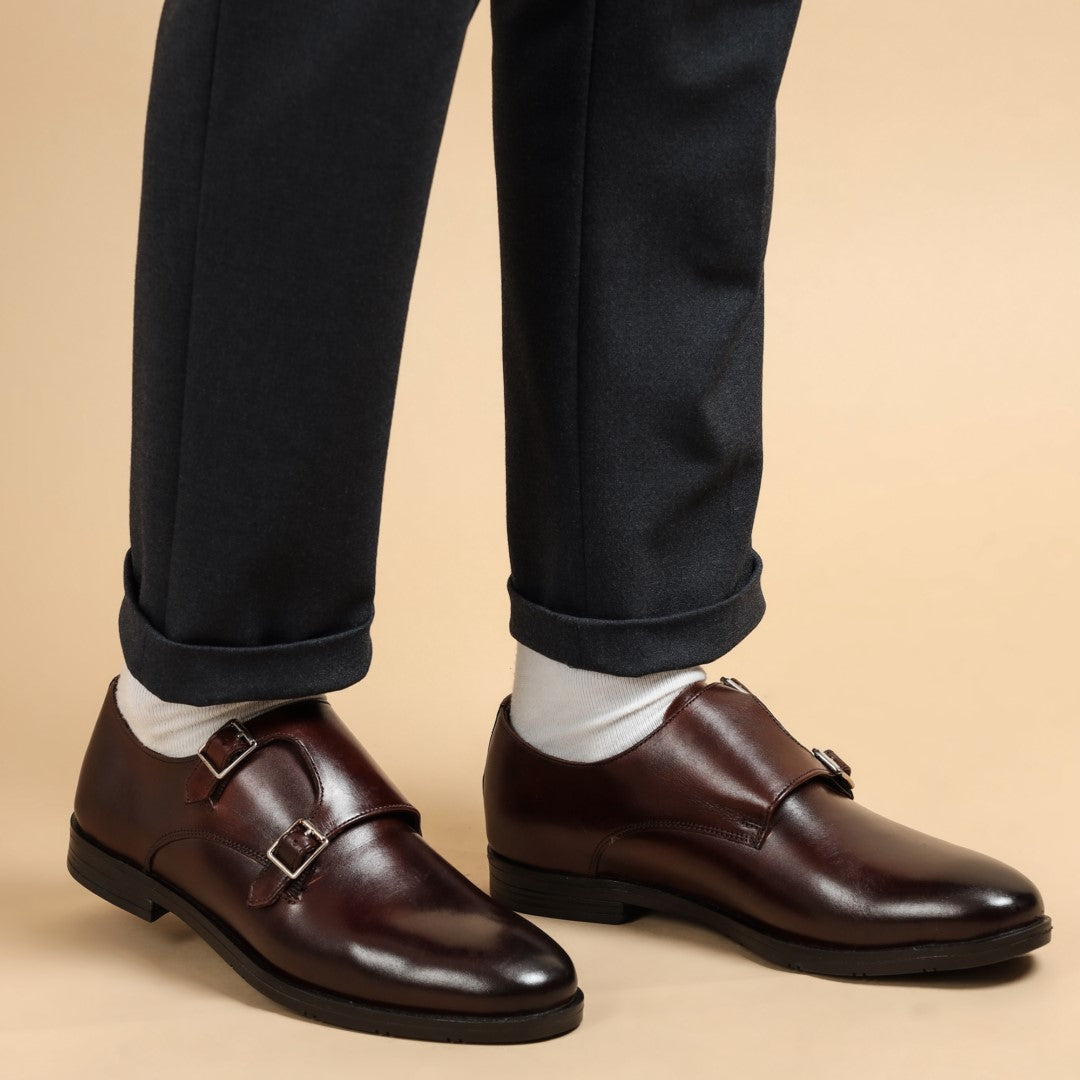 MORRIS ORIS Double Monk Strap Leather Brown Dress Shoe in Brown