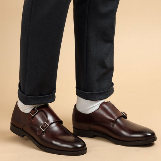 MORRIS ORIS Double Monk Strap Leather Brown Dress Shoe in Brown