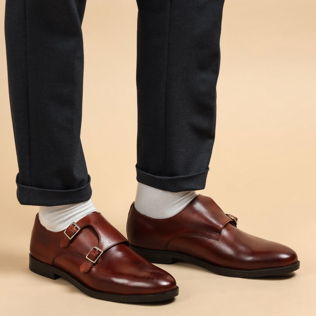 MORRIS ORIS Double Monk Strap Leather Tan Dress Shoe in Tan