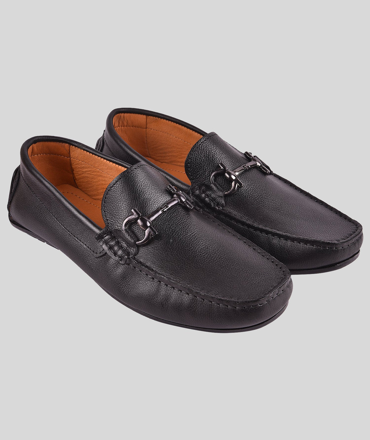 MORRIS ORIS Leather Buckle Black Loafer in Black
