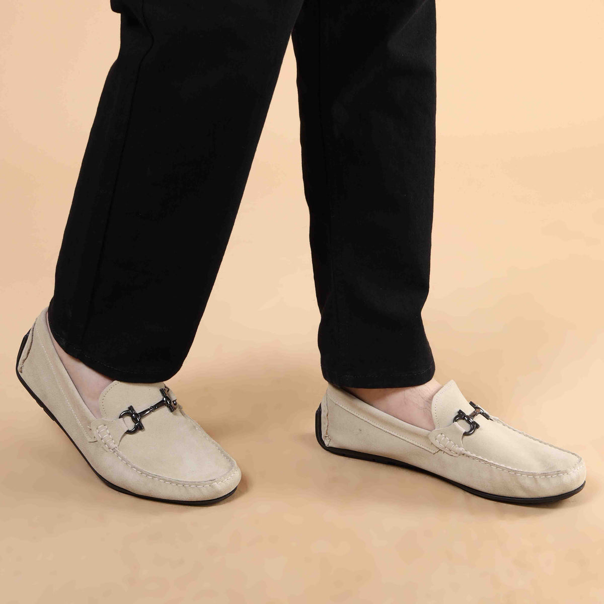 MORRIS ORIS Suede Leather Beige Loafers Shoes in Beige