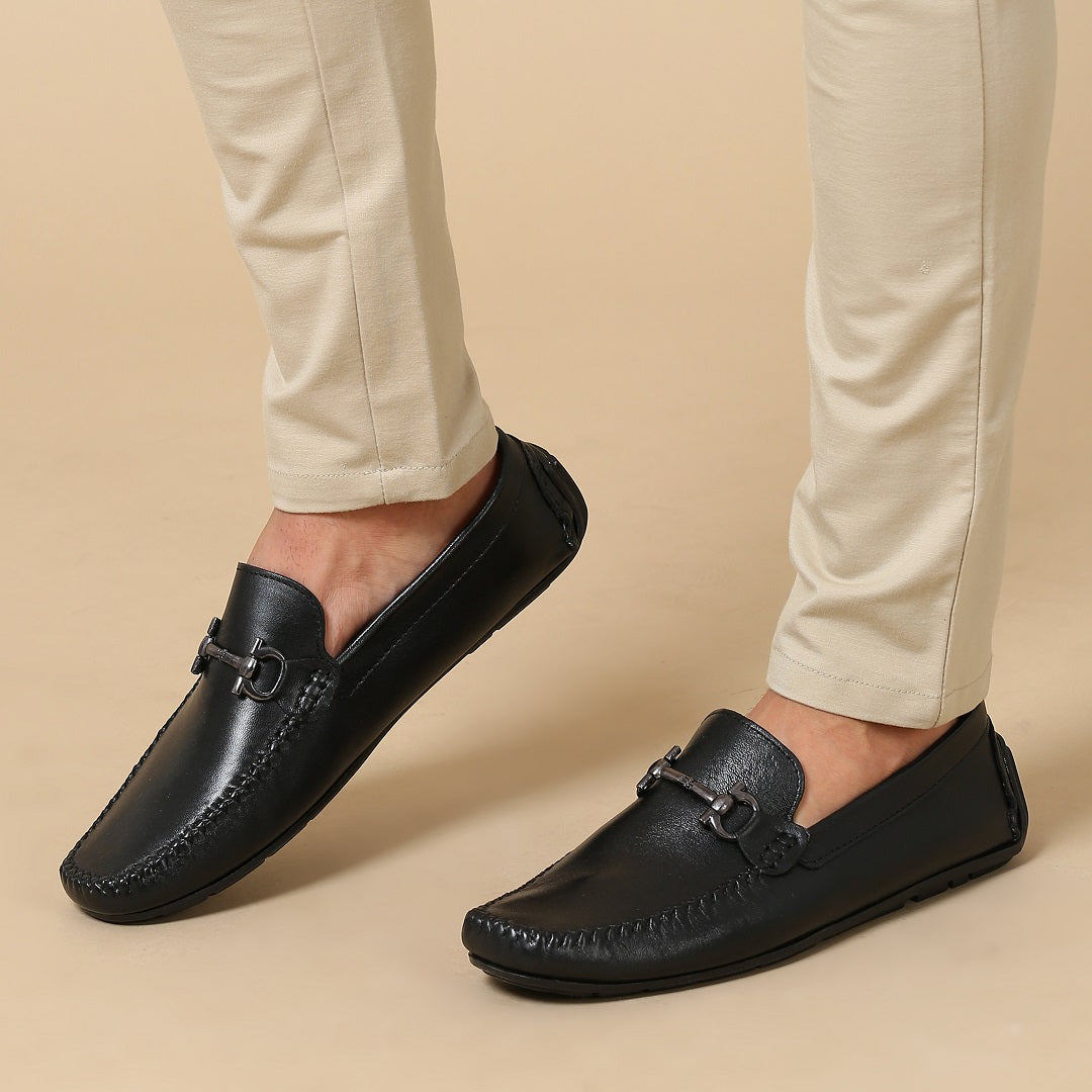 MORRIS ORIS Napa Leather Buckle Black Loafer Shoe in Black
