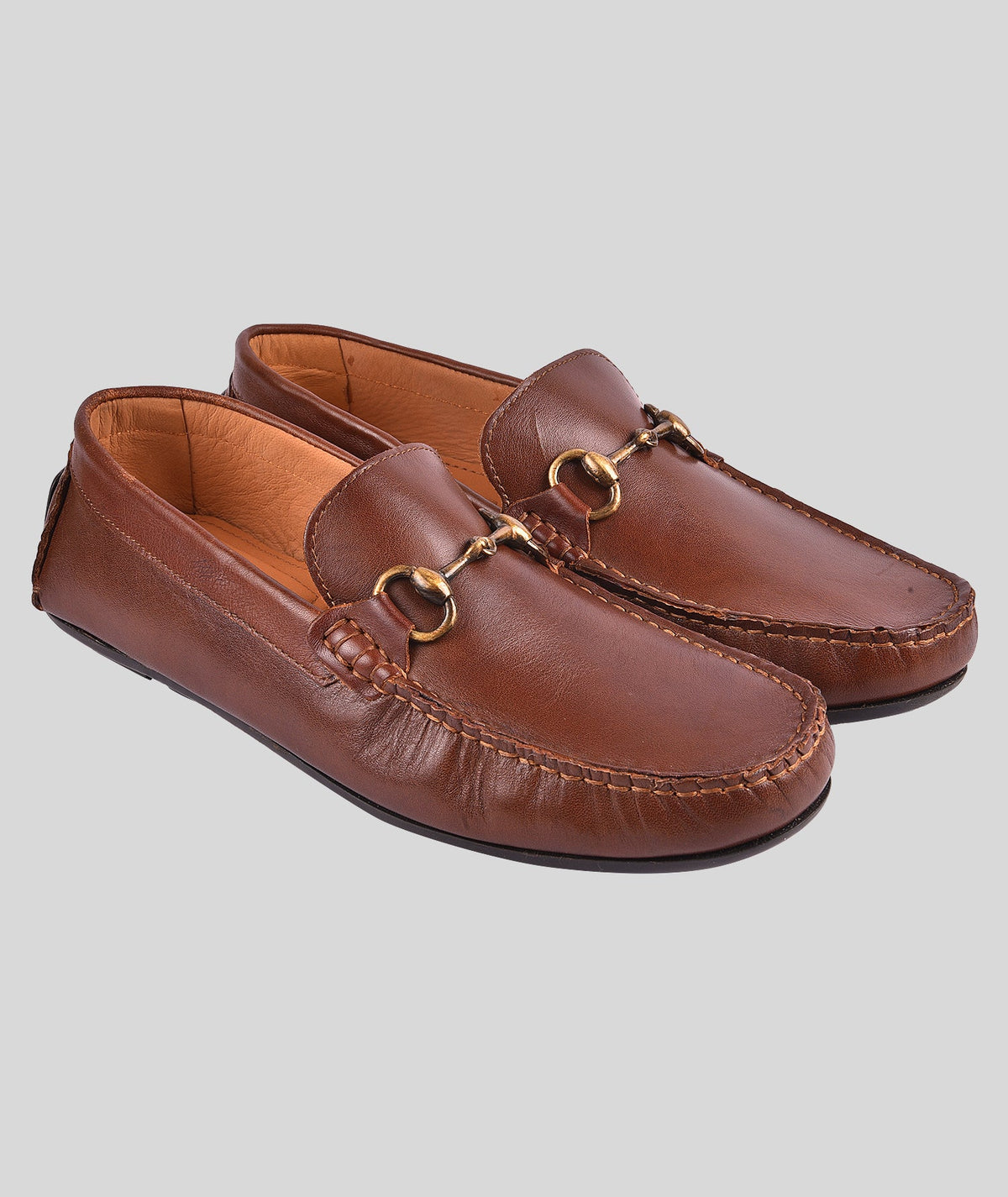 MORRIS ORIS Leather Buckle Leather Tan Loafers Shoes in Tan