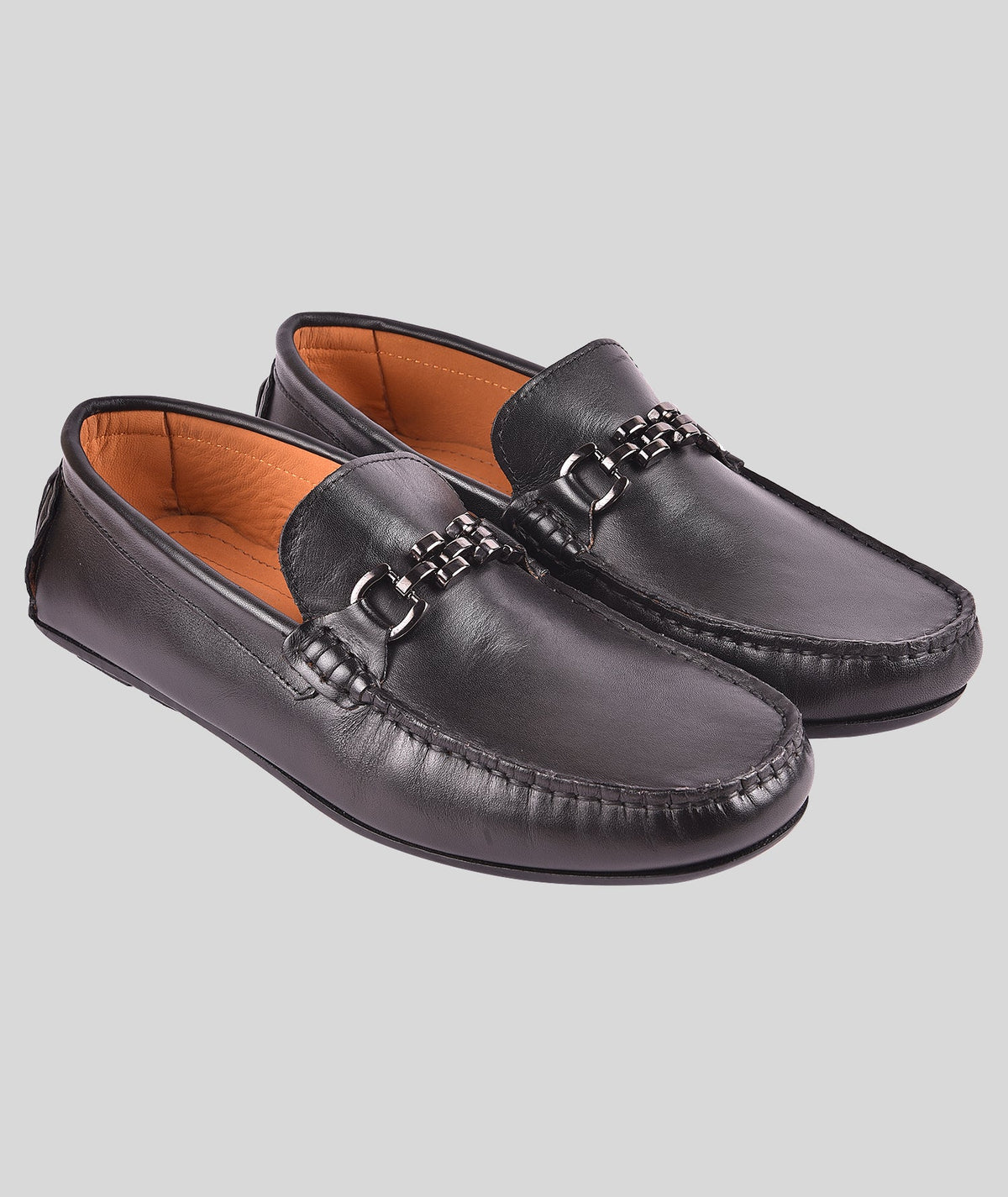 MORRIS ORIS Leather Buckle Leather Black Loafers Shoes in Black