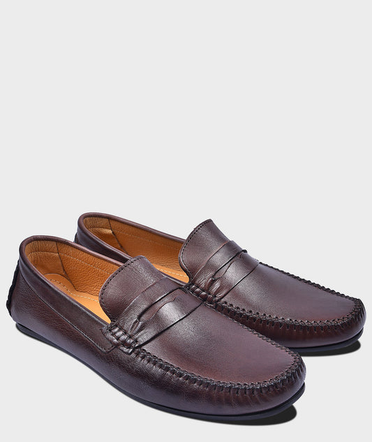 MORRIS ORIS Coffee Brown Penny Luxury Leather Loafers in Brown