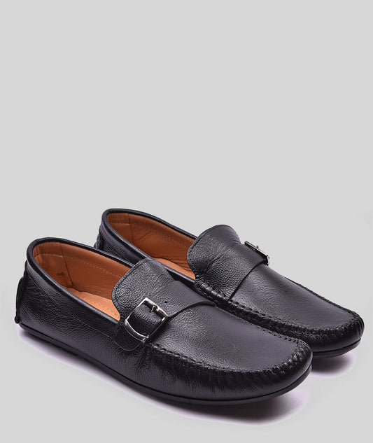 MORRIS ORIS Milled Leather Side Buckle Loafer Shoes